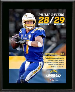 Philip Rivers Chargers 10.  5x13 Single Game Completion Percentage Record Plaque