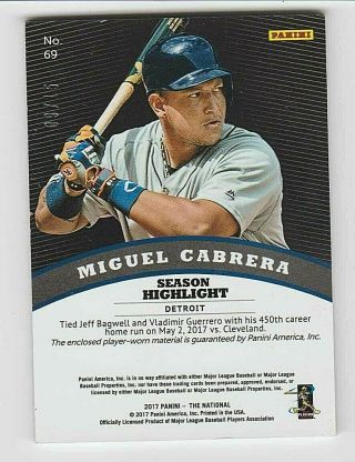 2017 Panini National MIGUEL CABRERA game jersey relic card 09/15 2