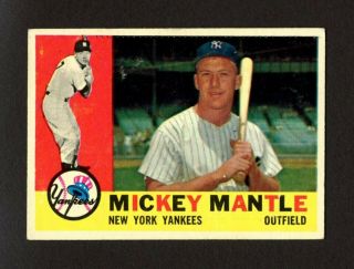 1960 Topps 350 Mickey Mantle York Yankees Hall Of Fame Hof Centered - Vg - Ex