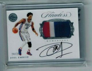 2016 - 17 Panini Flawless Joel Embiid Momentous Auto Jersey 3 Color Sixers 24/25