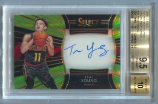 19 Panini Select Trae Young Rookie Autograph Neon Green Prizm Auto /99 Bgs 9.  5
