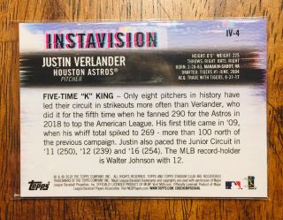 Justin Verlander 2019 Topps Stadium Club Instavision Insert Astros IV - 4 2