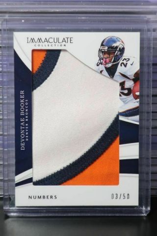 2018 Immaculate Devontae Booker Game Numbers Patch 03/50 Broncos Cmy