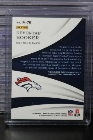 2018 Immaculate Devontae Booker Game Numbers Patch 03/50 Broncos CMY 2