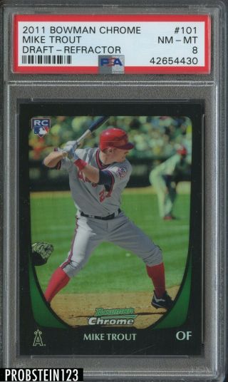2011 Bowman Chrome Draft Refractor 101 Mike Trout Angels Rc Rookie Psa 8