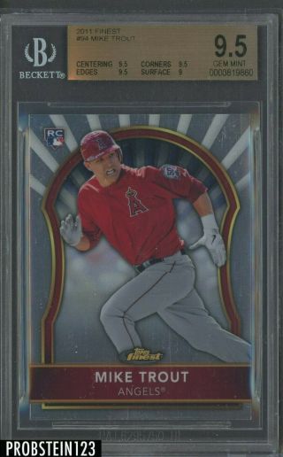 2011 Topps Finest Mike Trout Angels Rc Rookie Bgs 9.  5 Gem