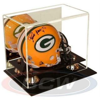 Bcw Deluxe Acrylic Mini Helmet Display Case With Black Base Gold Riser Mirrored