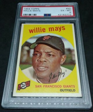 1959 Topps Willie Mays 50 Psa 6 Ex - Mt Card Absolutely Pops High End