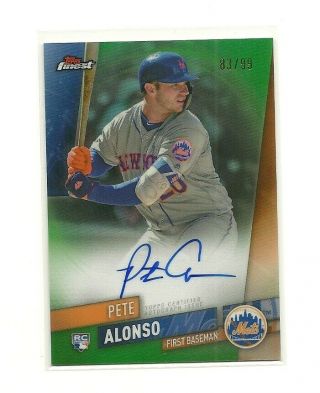 2019 Topps Finest Pete Alonso Rc Green Refractor On Card Autograph D 83/99