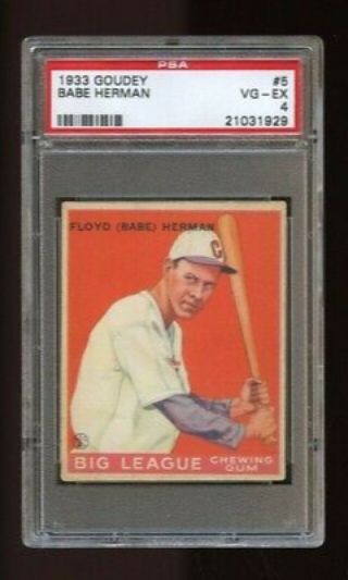 1933 Goudey 5 Babe Herman Chicago Cubs - Psa 4 Vg - Ex Awesome Card