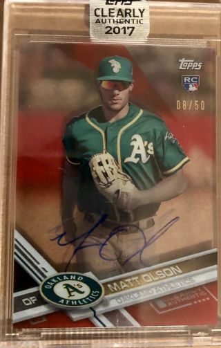 2017 Topps Clearly Authentic Matt Olson Rc Auto Autograph Red/50