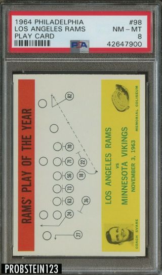 1964 Philadelphia Football 98 Play Card Los Angeles Rams Psa 8 Nm - Mt