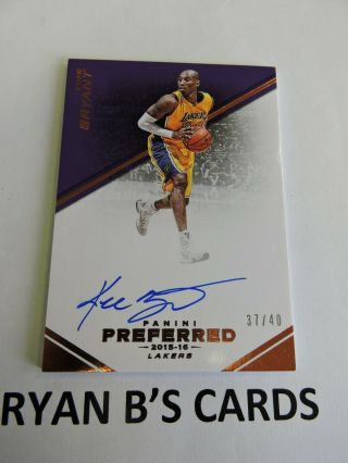 2015 - 16 Panini Preferred Kobe Bryant On Card Auto 37/40 Hof Ssp On Card