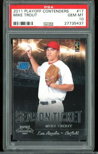 2011 Panini Playoff Contenders 17 Rookie Mike Trout Psa 10