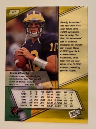 Michigan Wolverines Football Legend Tom Brady - 2000 Press Pass Rookie Card 2