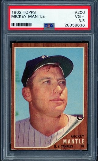 1962 Topps Mickey Mantle 200 Psa 3.  5 Vg,  (between 3 & 4) No Creases Centered