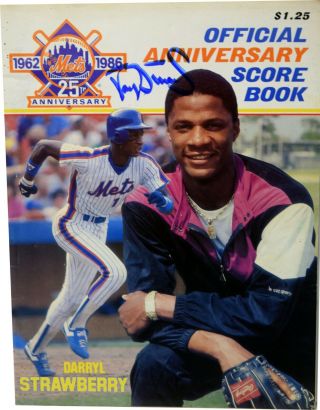 Darryl Strawberry Signed 1986 York Mets Game Program Vs.  Expos Scored Bc443