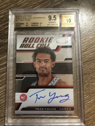 2018 - 2019 Panini Ceritified Trae Young Rookie Roll Call Auto Bgs 9.  5