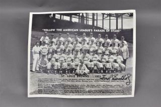 St.  Louis Browns Team Photo Picture 1951 Signed Autographed American League