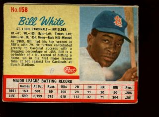1962 Post Cereal Baseball Card 158 Bill White Sp