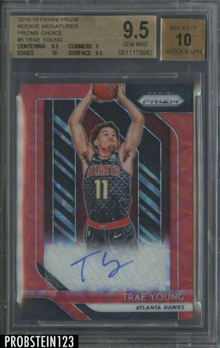 2018 - 19 Panini Prizm Choice Red 5 Trae Young Rc Rookie Auto Bgs 9.  5 W/ 10