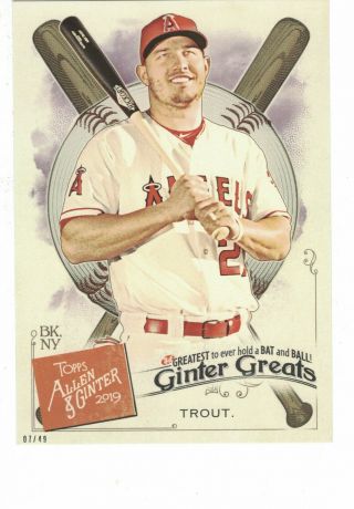 2019 Topps Allen & Ginter Greats 5x7 07/49 Mike Trout Los Angeles Angels