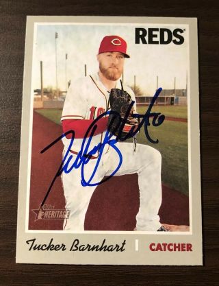 Tucker Barnhart Signed 2019 Topps Heritage Autographed Auto Card Cincinnati Reds