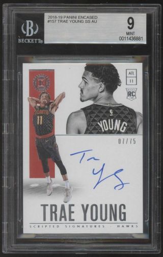 2018 - 19 Panini Encased Trae Young Rookie Scripted Signatures Rc Auto /75 Bgs 9