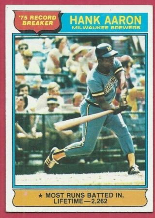 1976 Topps Baseball Card 1 Hank Aaron - Milwaukee Brewers - Hank Aaron - 1976