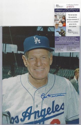 Leo Durocher Autographed Los Angeles Dodgers Baseball 8x10 Brace Photo Jsa