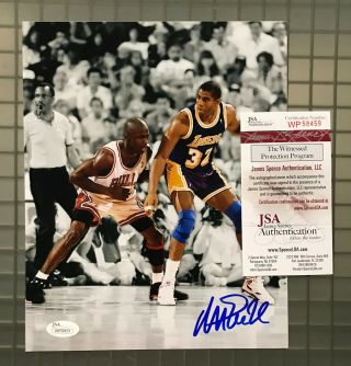 Magic Johnson Signed 8x10 Photo Auto W/ Jordan Jsa Witnessed Lakers Hof