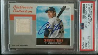 Brewers Christian Yelich Signed 2019 Topps Heritage Relic G/u Bat Card Psa Encap