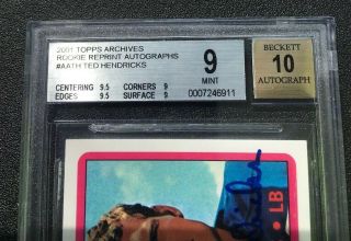 2001 Topps Archives Rookie Reprint AUTOGRAPH Ted Hendricks BGS 9 W/ 10 Auto 3