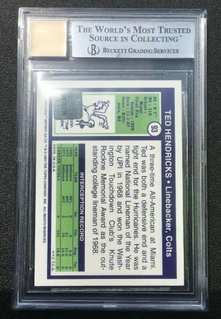 2001 Topps Archives Rookie Reprint AUTOGRAPH Ted Hendricks BGS 9 W/ 10 Auto 5