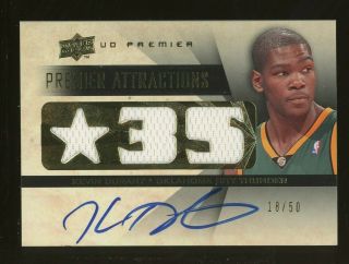 2008 - 09 Ud Premier Attractions Kevin Durant Thunder Triple Jersey Auto /50