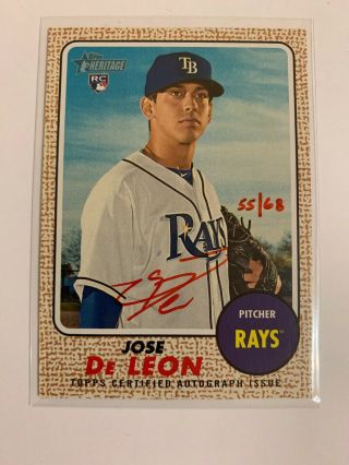 2017 Topps Heritage Jose De Leon Auto Real One Red Ink Rc Autograph /68 Rays