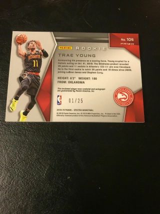 Trae Young 2018 - 19 Panini Spectra neon pink auto patch autograph Hawks 1/25 roy 4