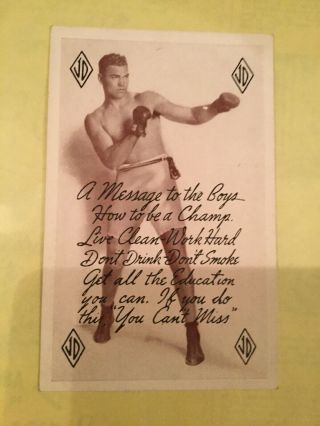 Vintage Jack Dempsey Signed Post Card With A Message To The Boys To Work Hard