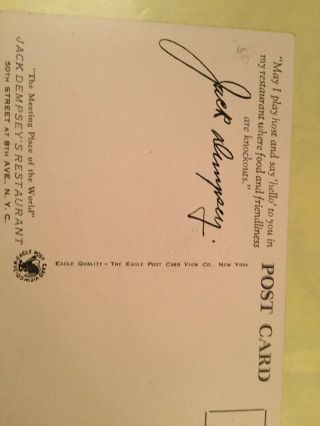 Vintage Jack Dempsey Signed Post Card with A Message To The Boys To Work Hard 5