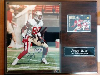 Jerry Rice Autographed 8x10 Photo On Engraved Plaque