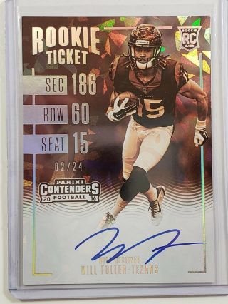 2016 Panini Contenders Will Fuller Cracked Ice On Card Auto Rookie 02/24