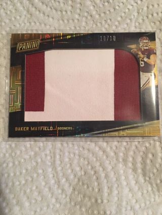 2018 Panini Baker Mayfield Rookie Jumbo 2 Color Jersey Patch Card 10/10