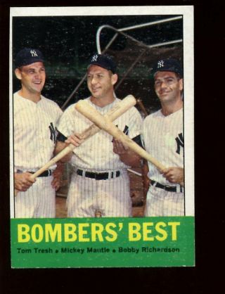 1963 Topps Baseball Card 173 Bombers Best Mickey Mantle York Yankees Exmt,