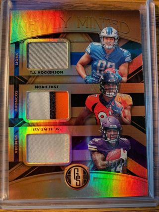 2019 Panini Gold Standard Newly Minted Hockenson Fant Smith Triple Patch 1/49