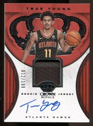 Trae Young 2018 - 19 Panini Crown Royale Rookie Jersey Auto Autograph /199 Hawks