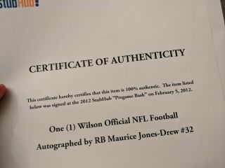 MAURICE JONES - DREW SIGNED NFL OFFICIAL 2012 WILSON 