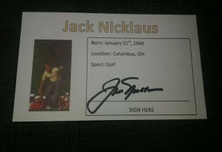 Jack Nicklaus Autographed Custom Index Card Pga Golf