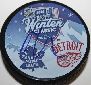Nazem Kadri Signed Red Wings Maple Leafs Winter Classic Puck W/ Case