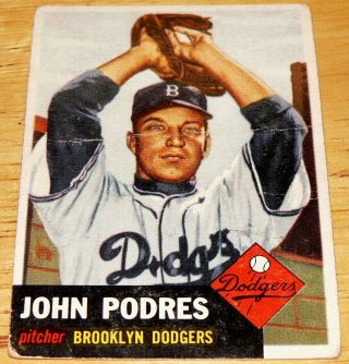 1953 Topps Baseball Set,  263 John Podres Rookie,  Brooklyn Dodgers