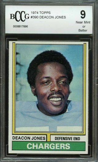 1974 Topps 390 Deacon Jones San Diego Chargers Bgs Bccg 9